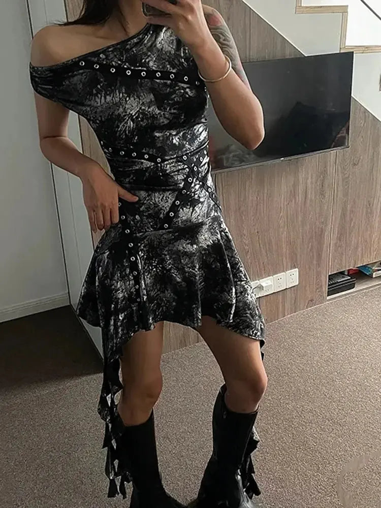 Model wearing the Midnight Shimmer dress, highlighting its slim fit and elegant silhouette.