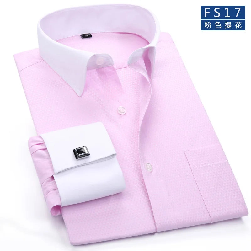 Midnight black formal dress shirt with authentic double cuffs and matching accessories