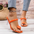 Robust rubber sole of chic heeled slippers for slip-resistance.