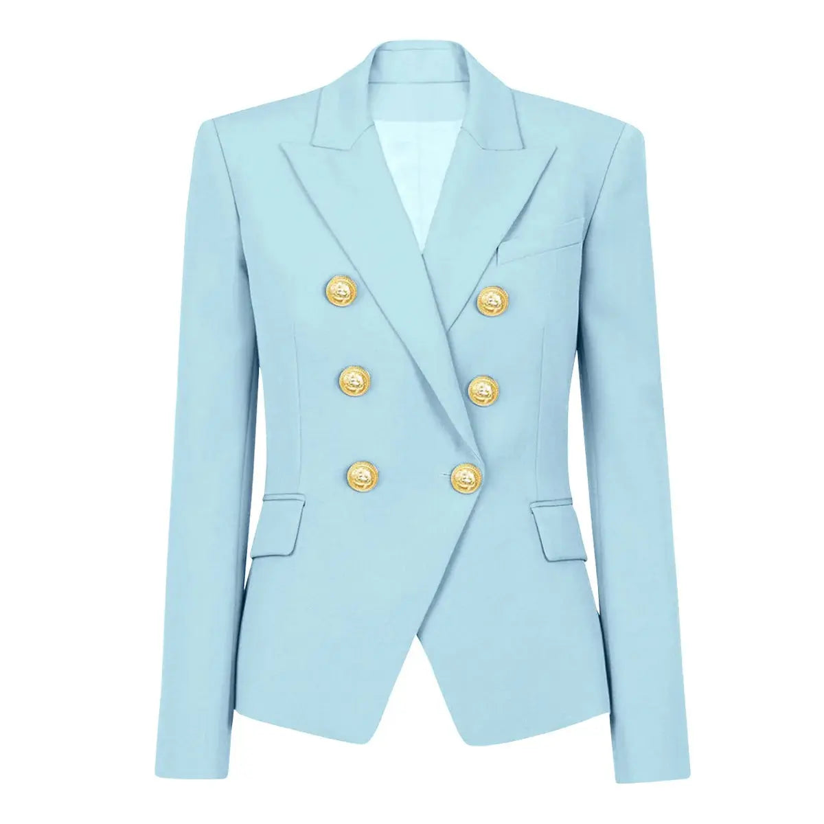 Navy suit set paired with stylish heels for a complete professional look.