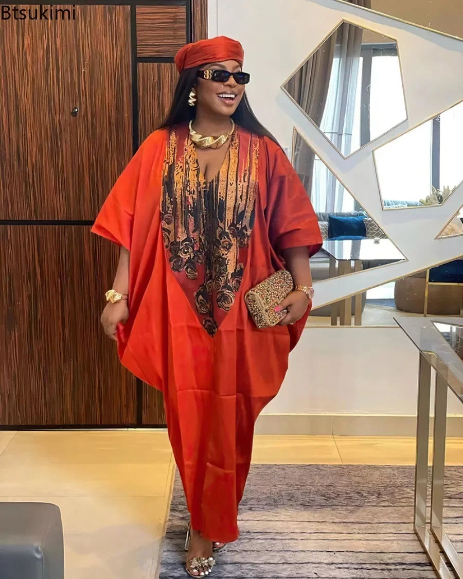 African Ethnic Style Long Dresses for Women 2026 Traditional Printed Patchwork Muslim Abayas Hijab Females Loose Robe Plus Size