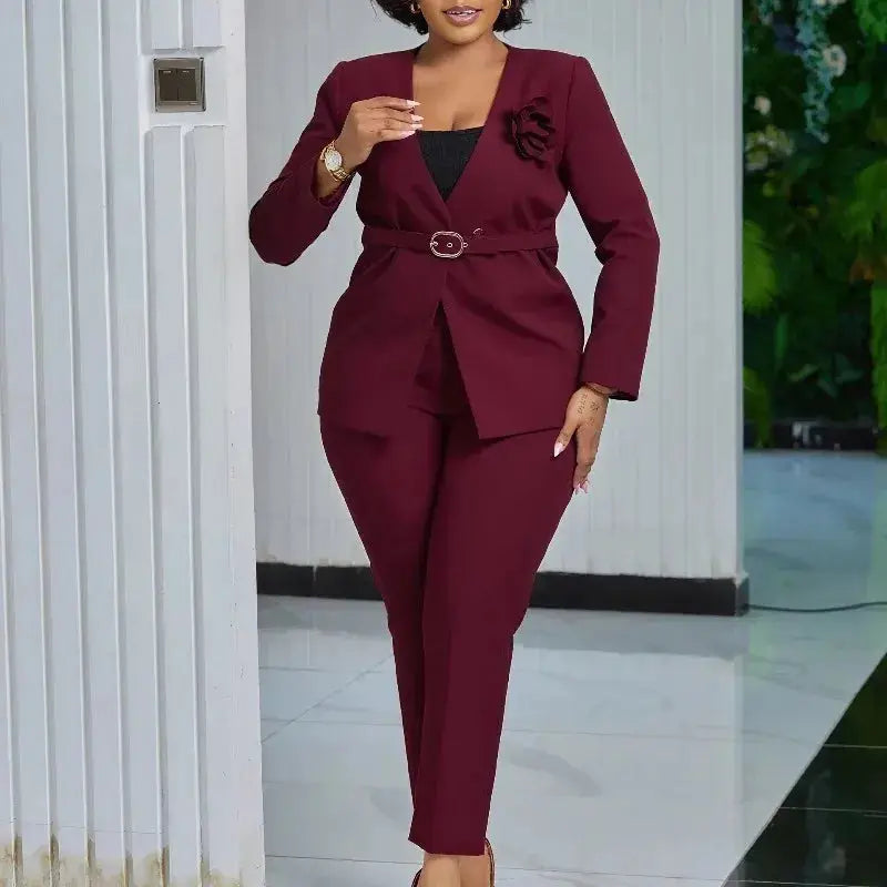 Elegant black polyester blazer and pants set for modern leaders.