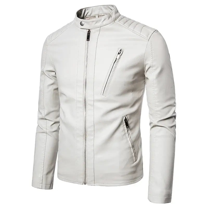 Urban Sleek leather jacket styled for evening wear, perfect for city life transitions from day to night.