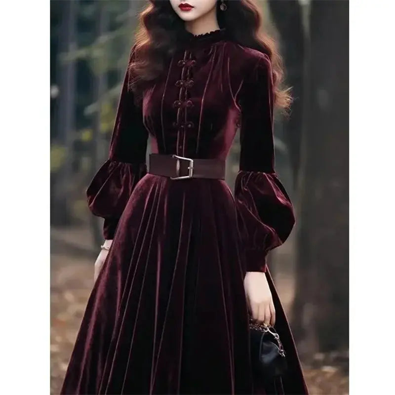 Midnight Whispers Velvet Dress in deep navy, showcasing plush velvet and ruffled neckline.