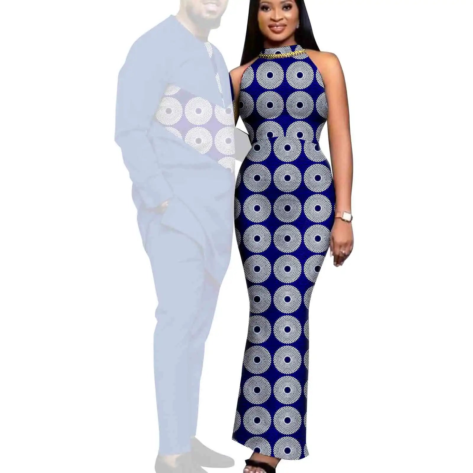 African Print Dresses for Women Couple Matching Clothing for Wedding Men Outfits Dashiki Top and Pants Sets Bazin Riche Y23C030