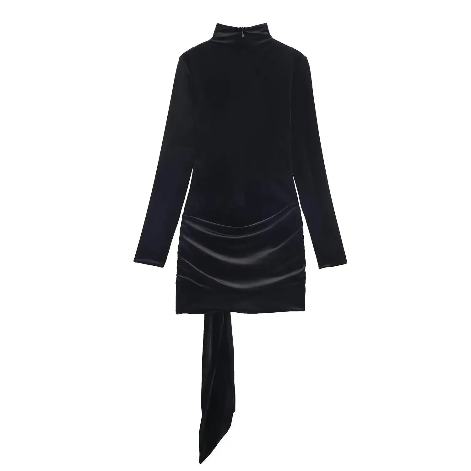 Close-up of the rich velvet texture of the Midnight Charm Mini Dress, highlighting its premium quality.