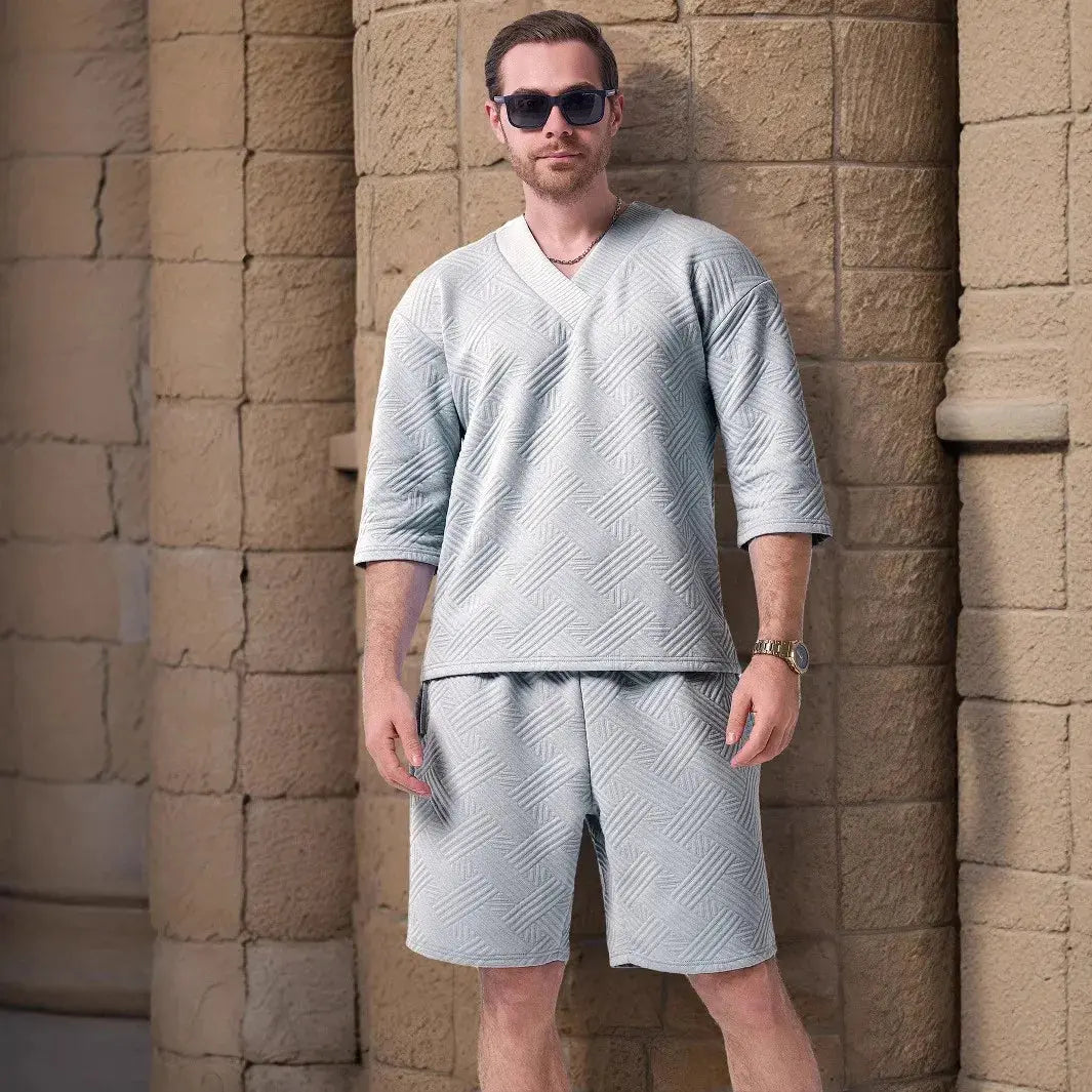 Detail of drawstring shorts, emphasizing customizable fit for all-day comfort.