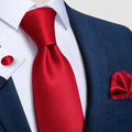 Business formal silk tie set with elegant blue and red paisley motifs