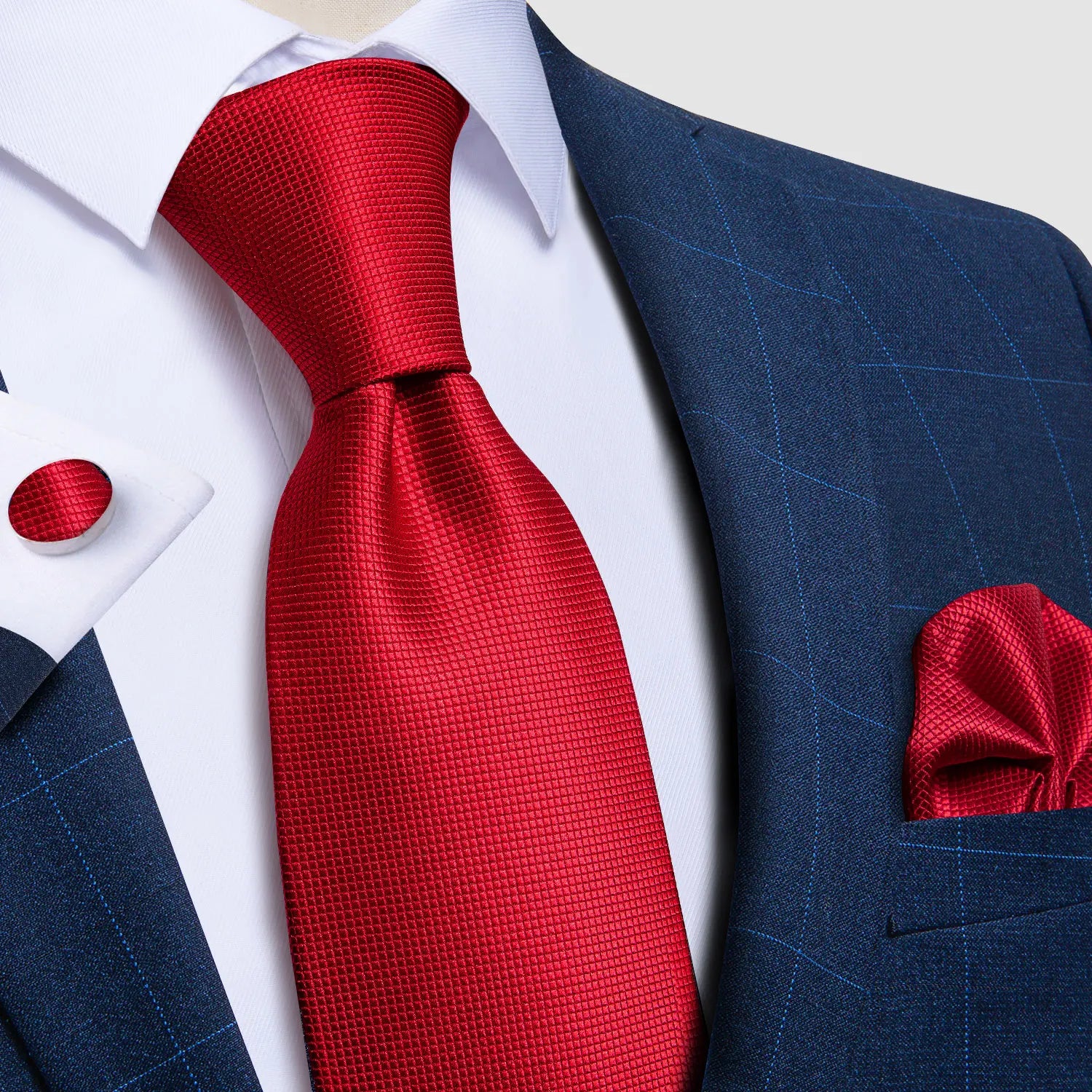 Business formal silk tie set with elegant blue and red paisley motifs