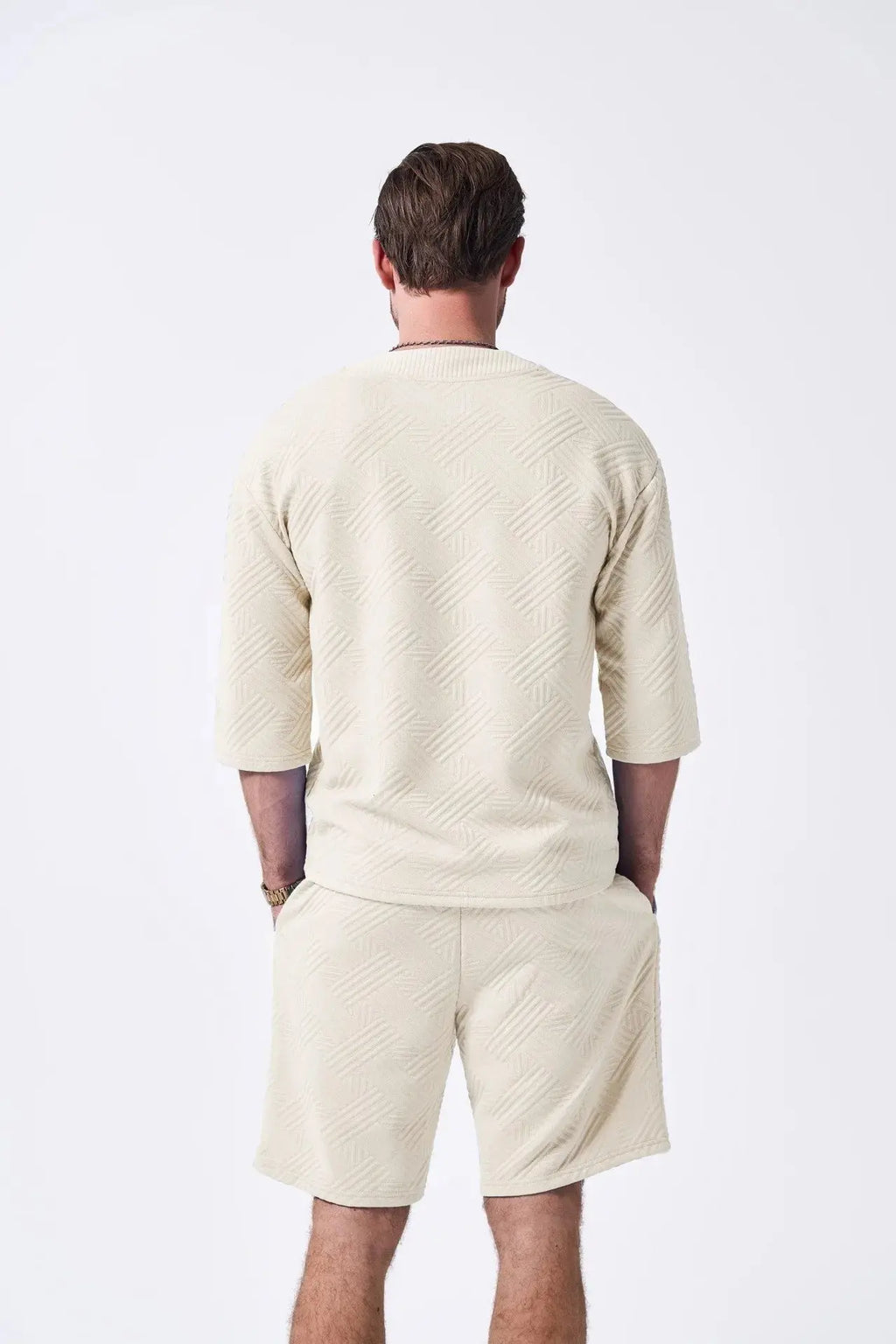 Comfortable drawstring shorts in matching blue, ideal for casual summer wear.