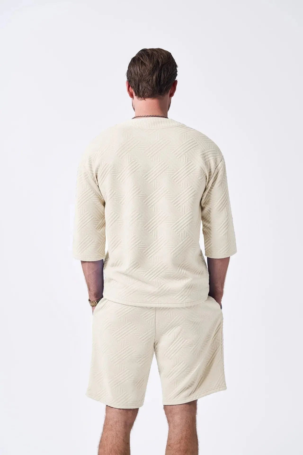 Comfortable drawstring shorts in matching blue, ideal for casual summer wear.