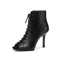 Dynamic movement captured in high-heel dance boots during practice.