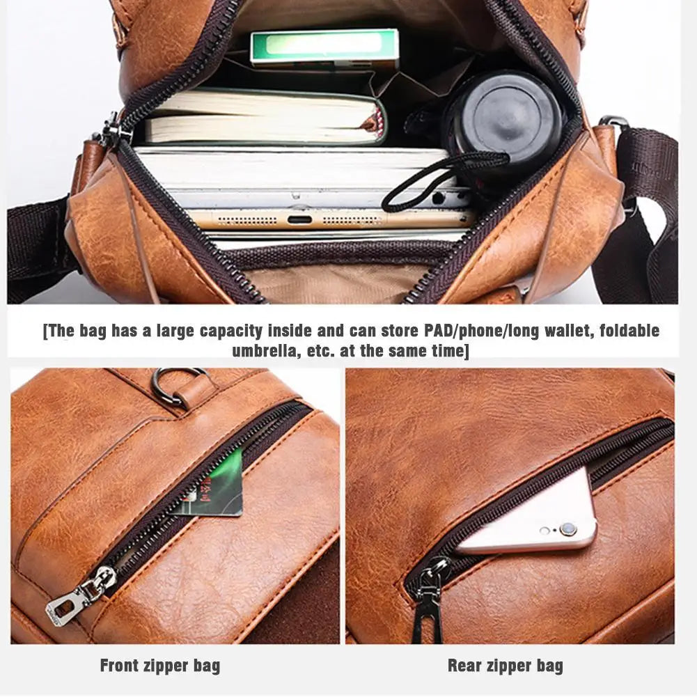 Adjustable strap crossbody bag in vintage brown leather for modern urban men