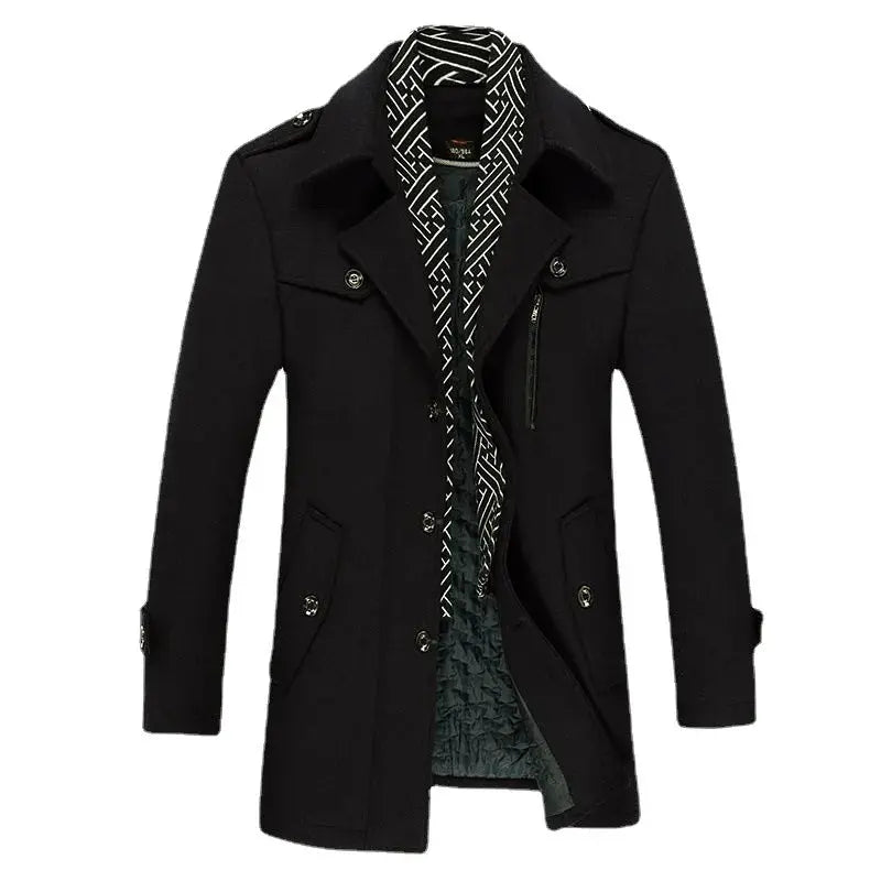Durable winter coat with a refined scarf lapel, offering both elegance and functionality.