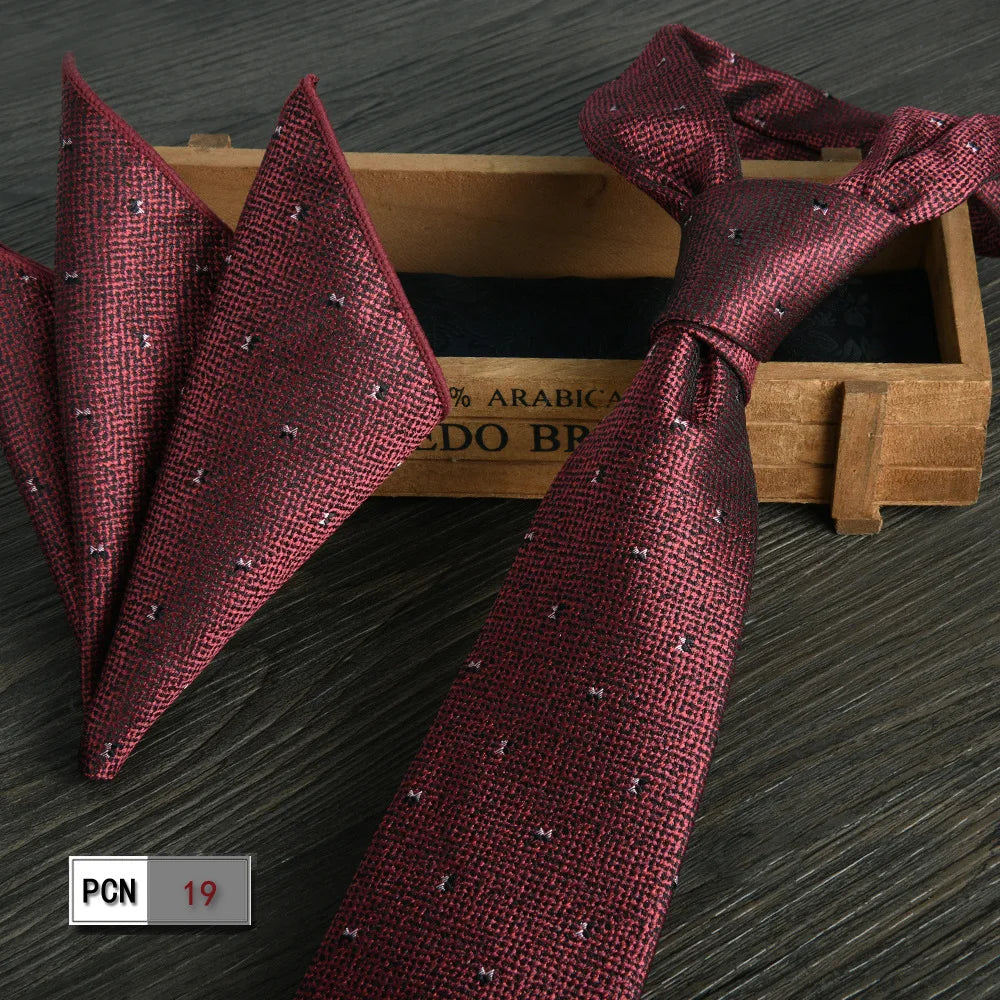Matching wine-red scarf completes the elegant tie set.
