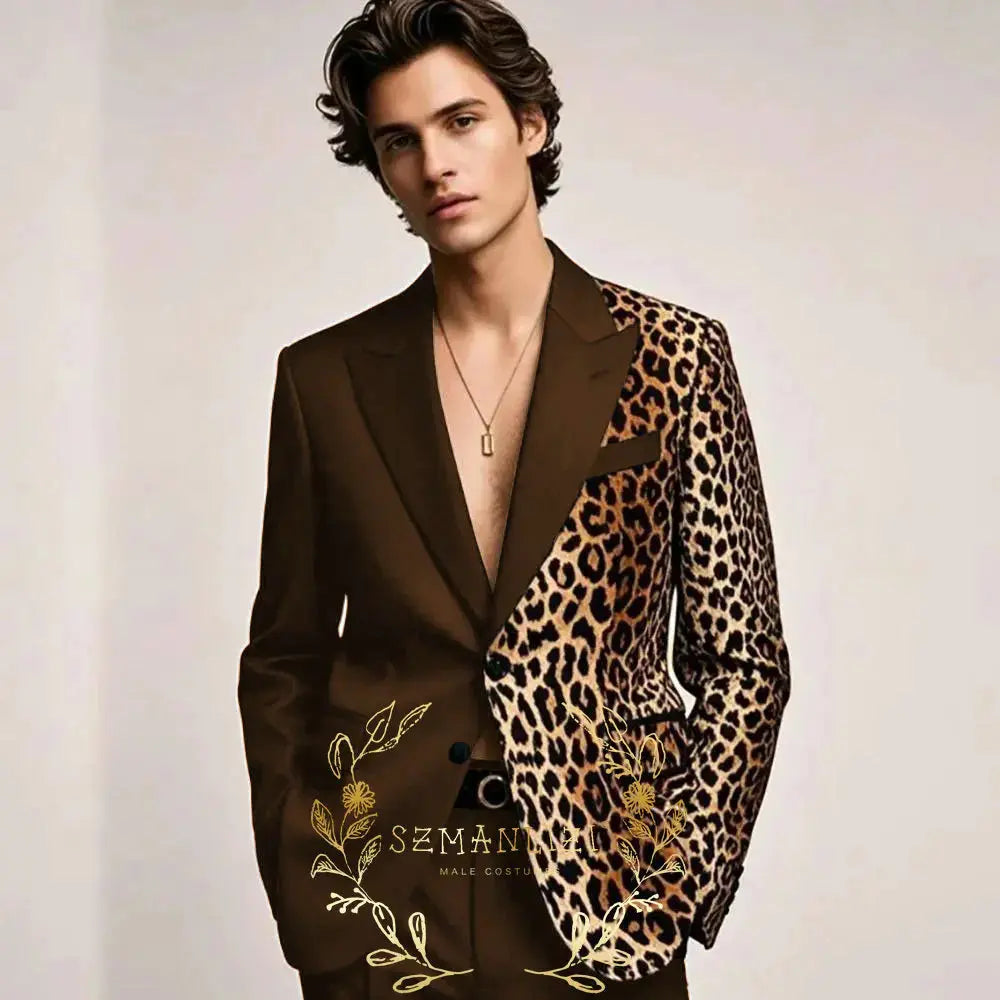 Statement tuxedo featuring leopard print accents on peak lapels for weddings and galas
