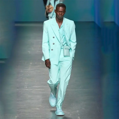 Azure Allure suit in linen-acetate blend, double-breasted design for formal events.