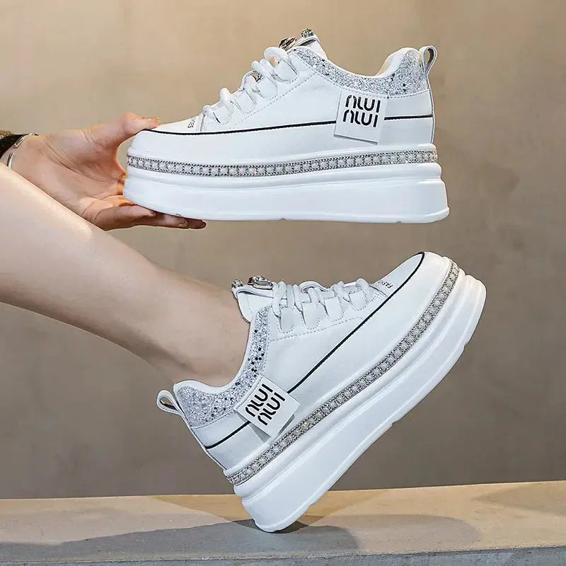 Close-up of genuine leather texture on Sky-High Confidence sneakers.