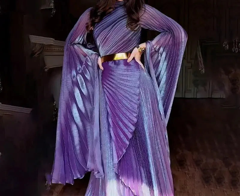 Twilight Cascade gown in a winter setting, showcasing its versatility for seasonal events.
