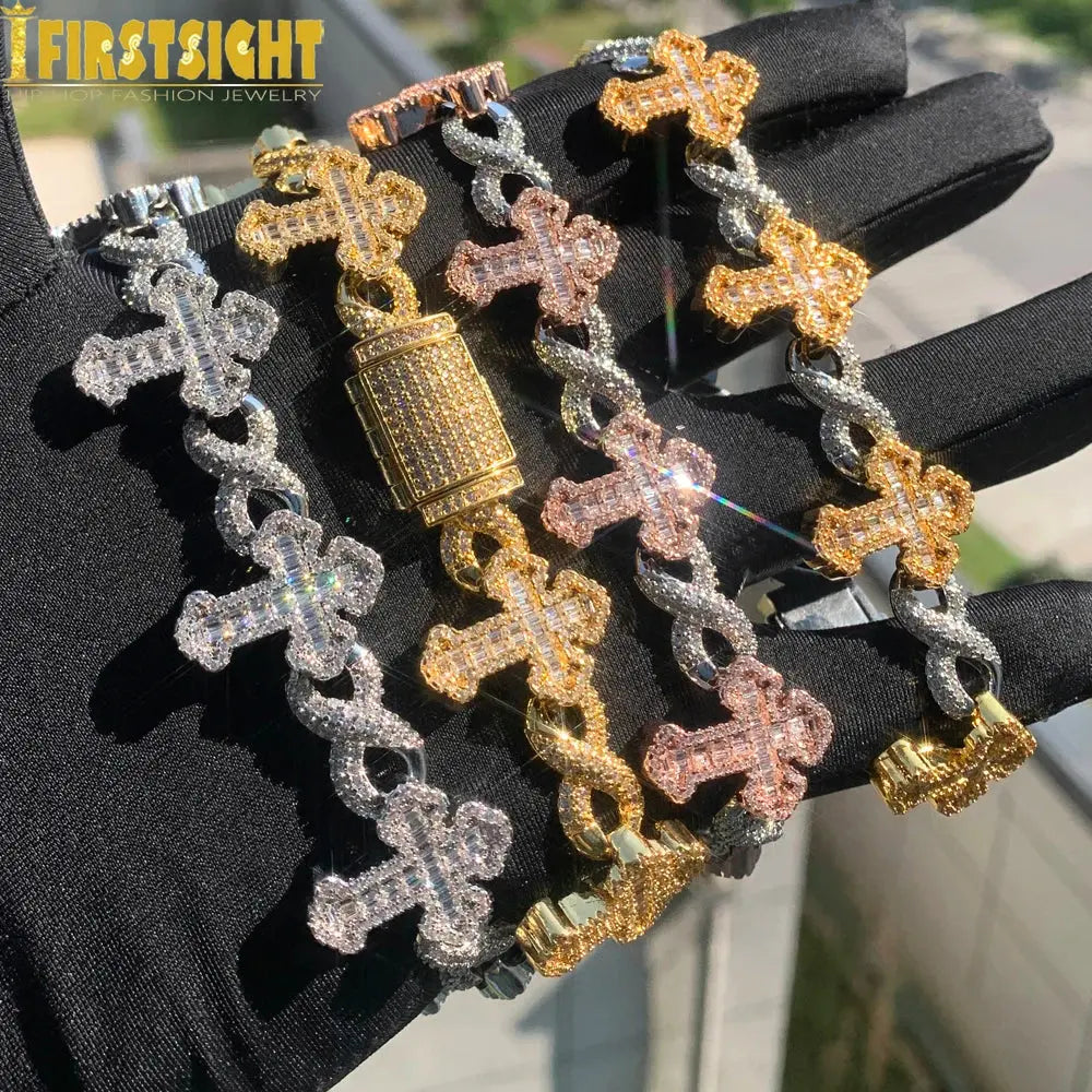 Hip hop inspired Cross Charm Bracelet with brilliant cubic zirconia accents.