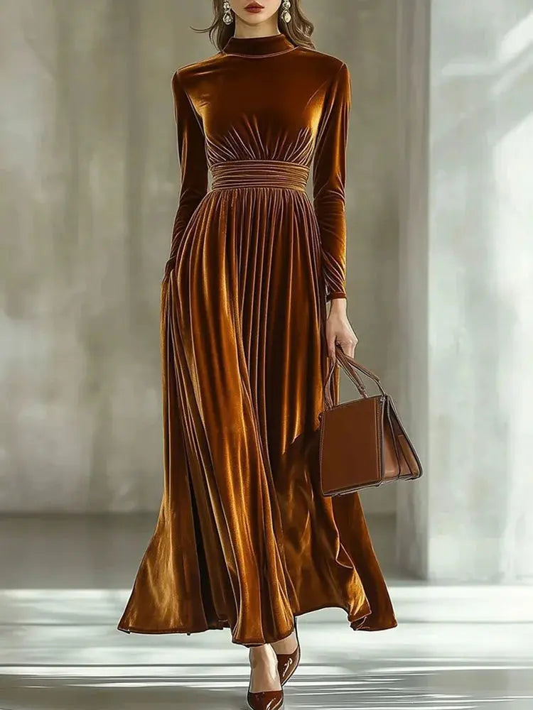 Velvet Whisper Dress styled with chic accessories for a refined dinner party.
