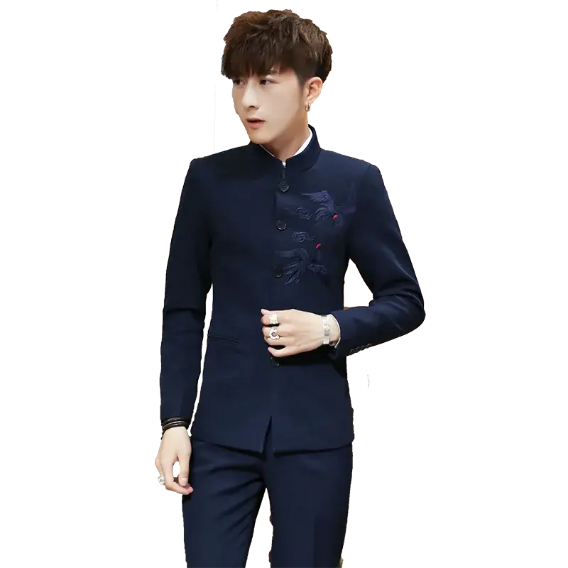 Sleek single-breasted wedding suit showcasing a contemporary twist on traditional elegance.
