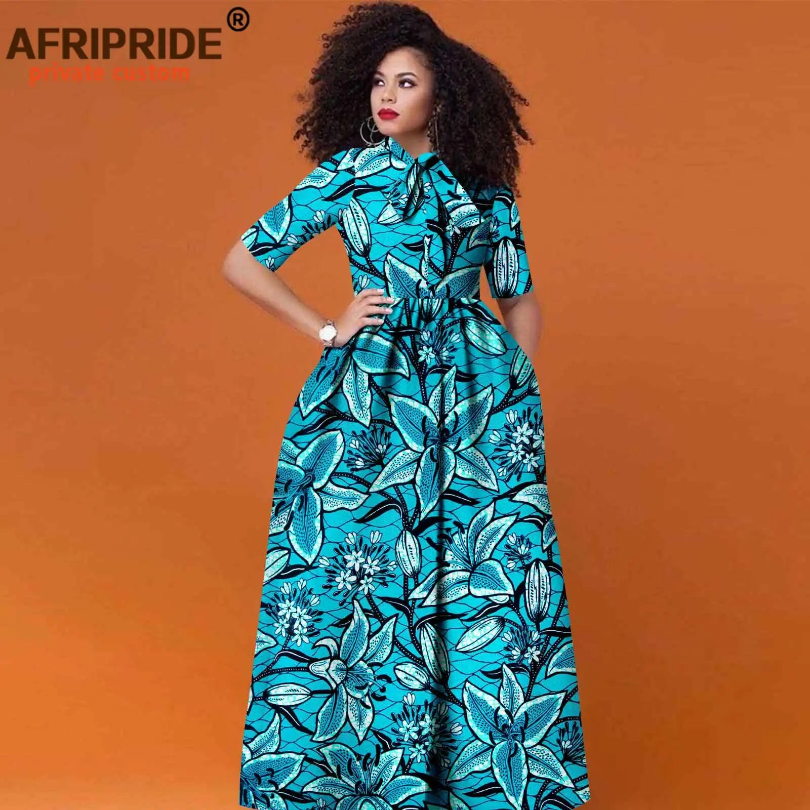 African Women's Ankara Half Sleeve High Waist Maxi Dress