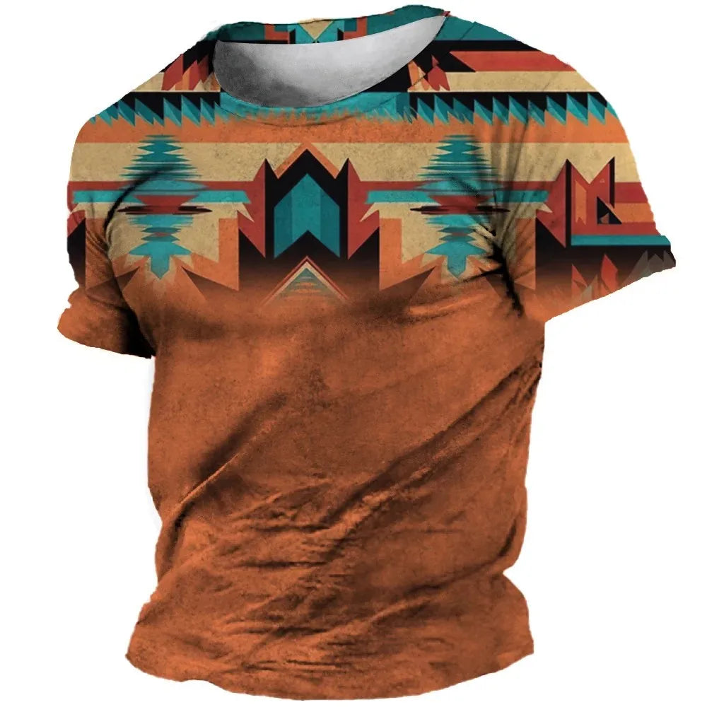 African Print Hip Hop Round Neck Short-Sleeve T-Shirt