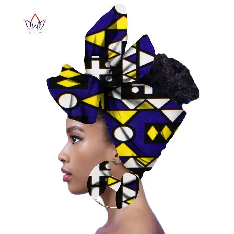 2024 Fashion African Head Scarf And Warrings 2 Pieces Women African Clothing Bazin Rich Headwear Wax Ankara Hairband SP018