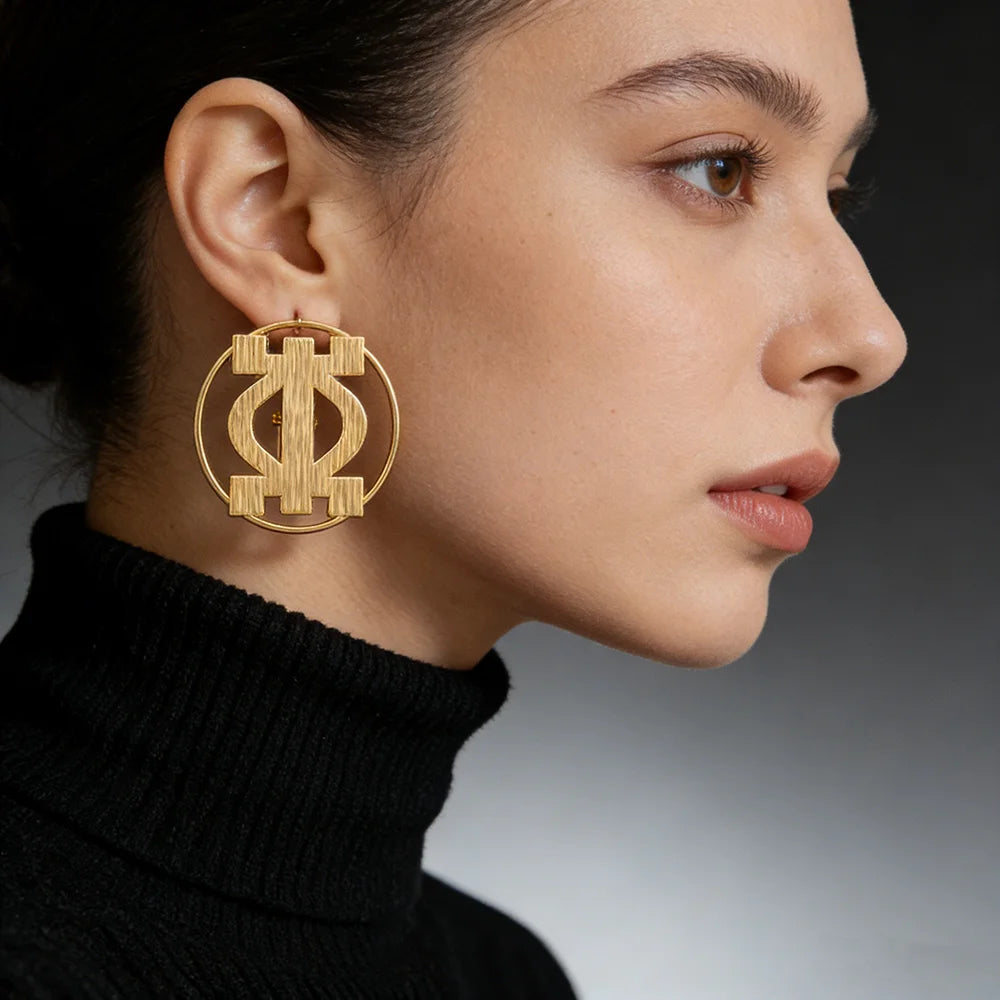 African Gold Clip Earrings, Round Bracelet & Necklace 4PCS Jewelry Set