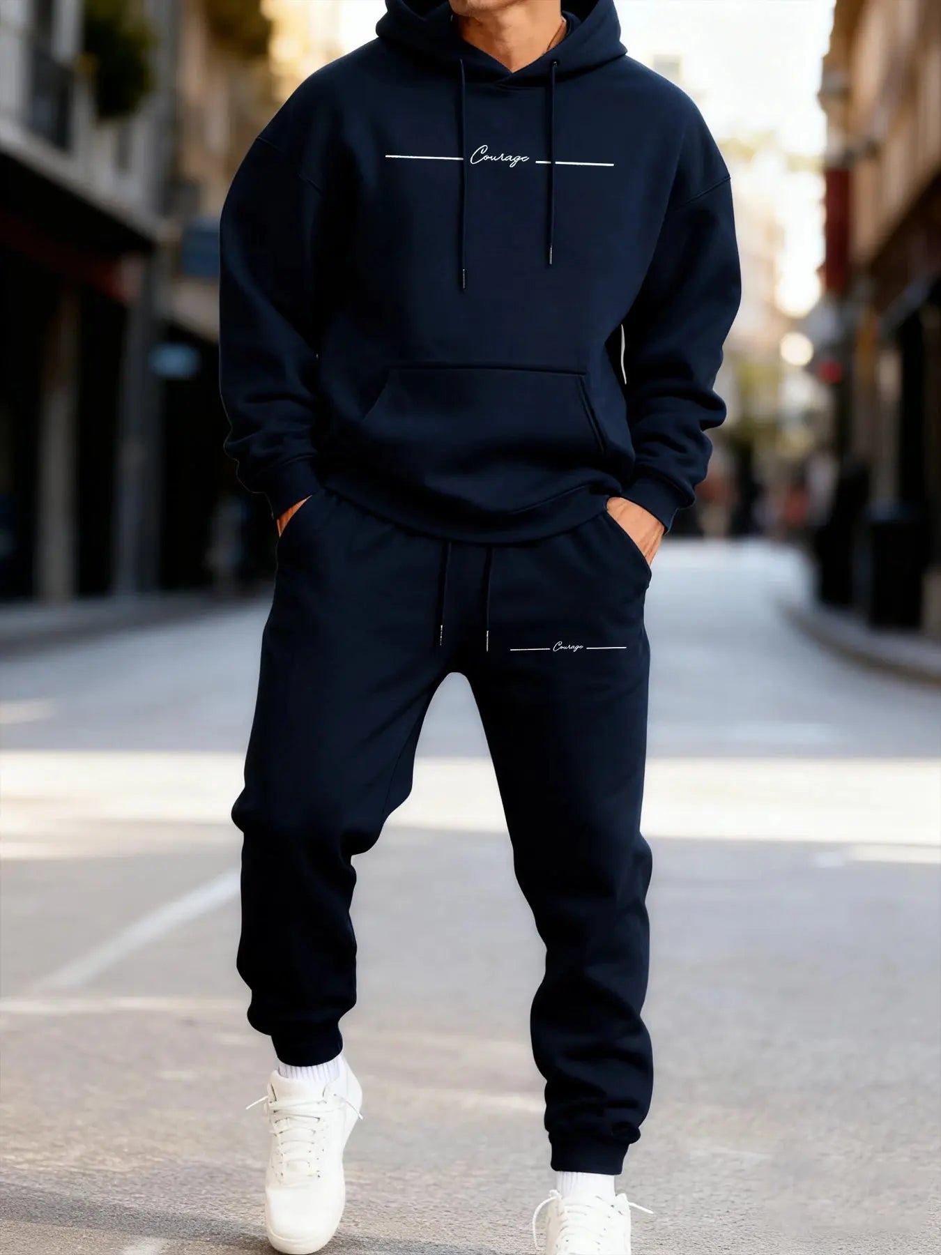 Urban Comfort hoodie set in charcoal gray, perfect for casual daytime or evening wear.