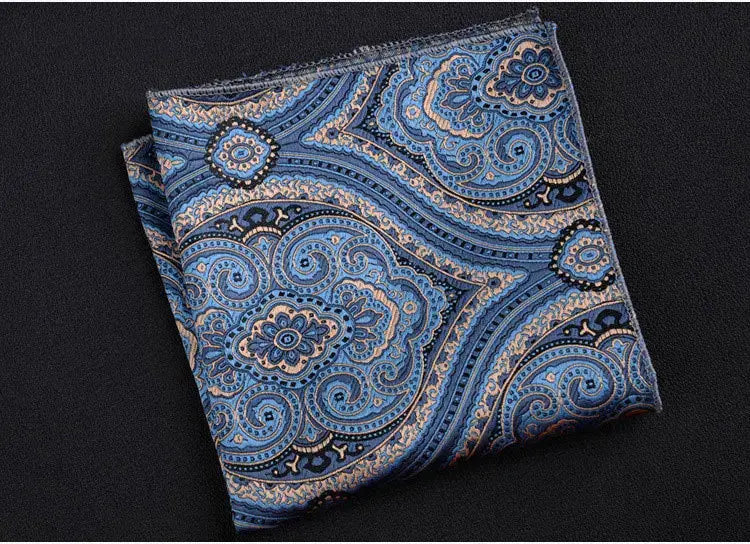 Luxurious polyester pocket square featuring a vivid paisley motif.