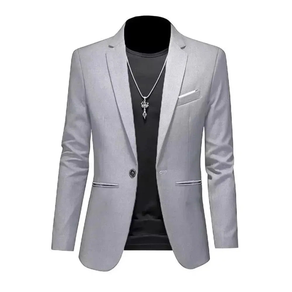 Model wearing the blazer at an evening event, demonstrating its formal wear appeal.