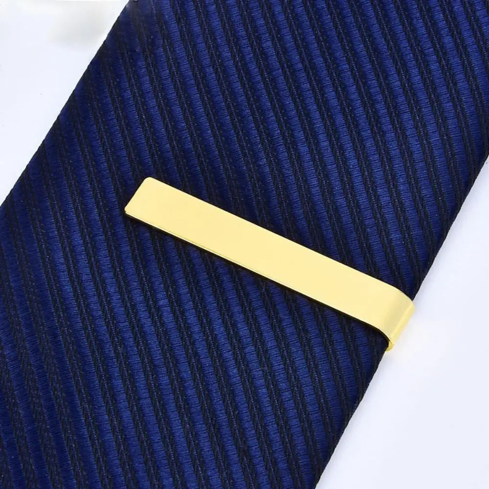 Close-up of a lightweight tie clip, emphasizing its comfort and style.