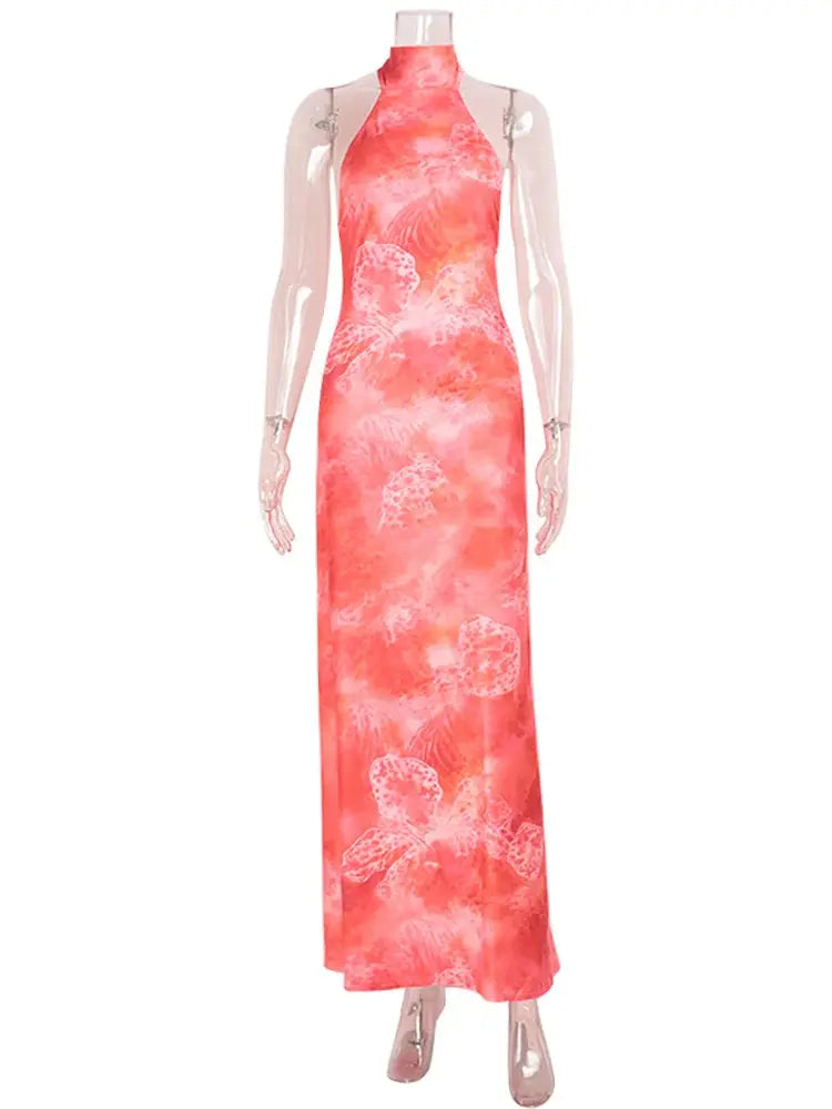 Backless halter bodycon dress with captivating print perfect for cocktail parties and nightlife