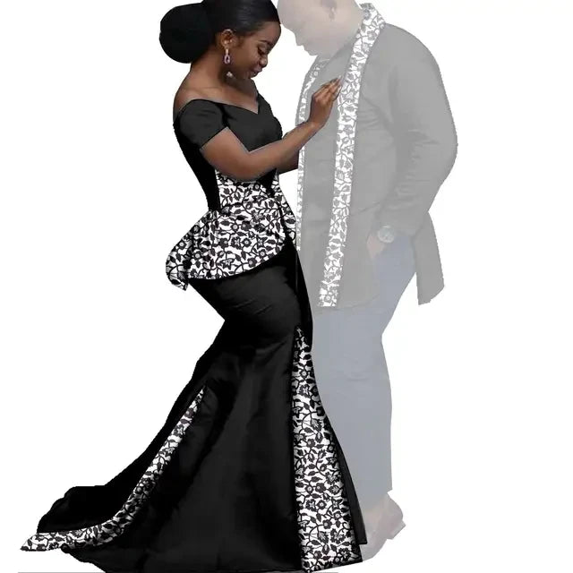 Dashiki Couple African Matching Outfits – Ankara Party Dress & Men's Top