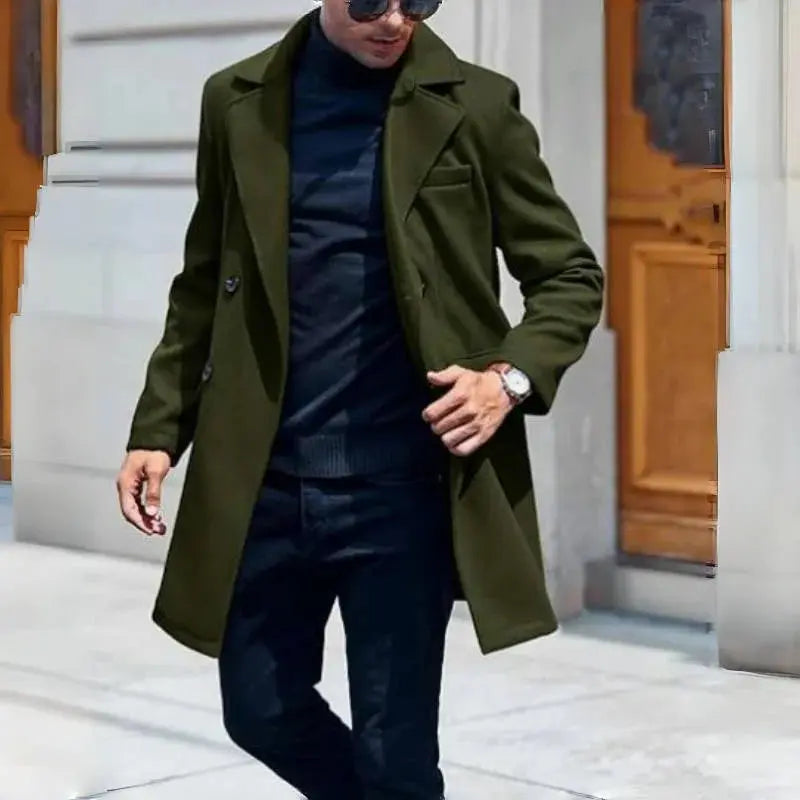 Mid-length Winter Charisma coat showcasing a polished silhouette and timeless lapel design.