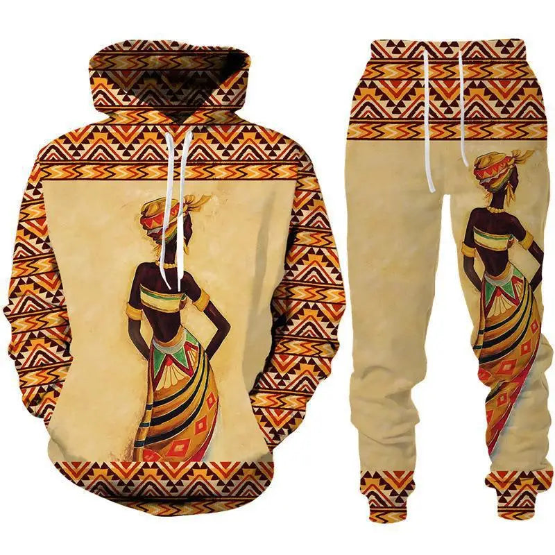 African Ethnic Style 3D Print Hoodies Pants Set Men Autumn Sweatshirts Sweatpants Two Piece Suits Outdoor Tracksuit Man Clothing