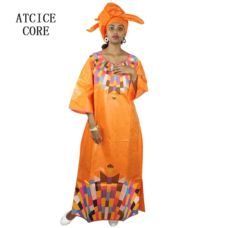 African Bazin Riche Embroidery Design Dress for Women