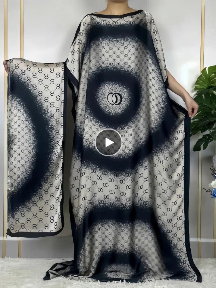African Printed Silk Muslim Kaftan Hijab Long Dress