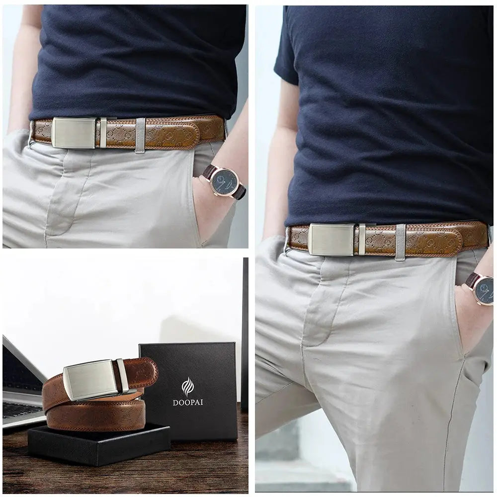 Versatile men's belt in black leather, ideal for both casual jeans and formal suits.