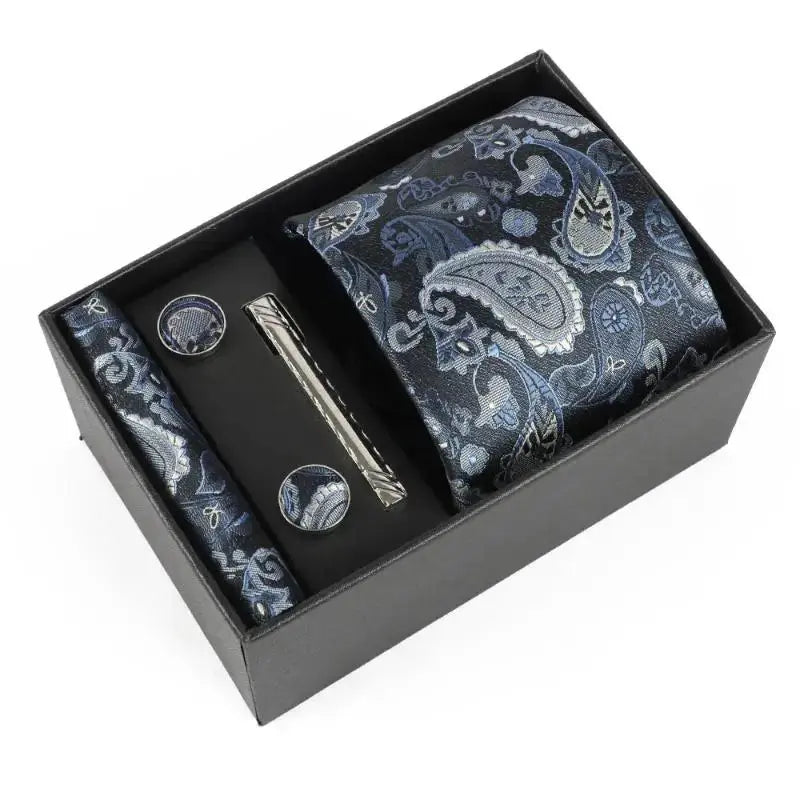 Elegant navy silk pocket square, complements the tie perfectly.