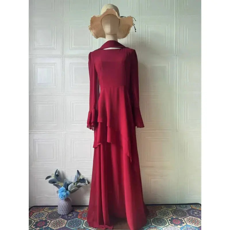 Full-length view of the Abaya, capturing its graceful design for Muslim fashion.
