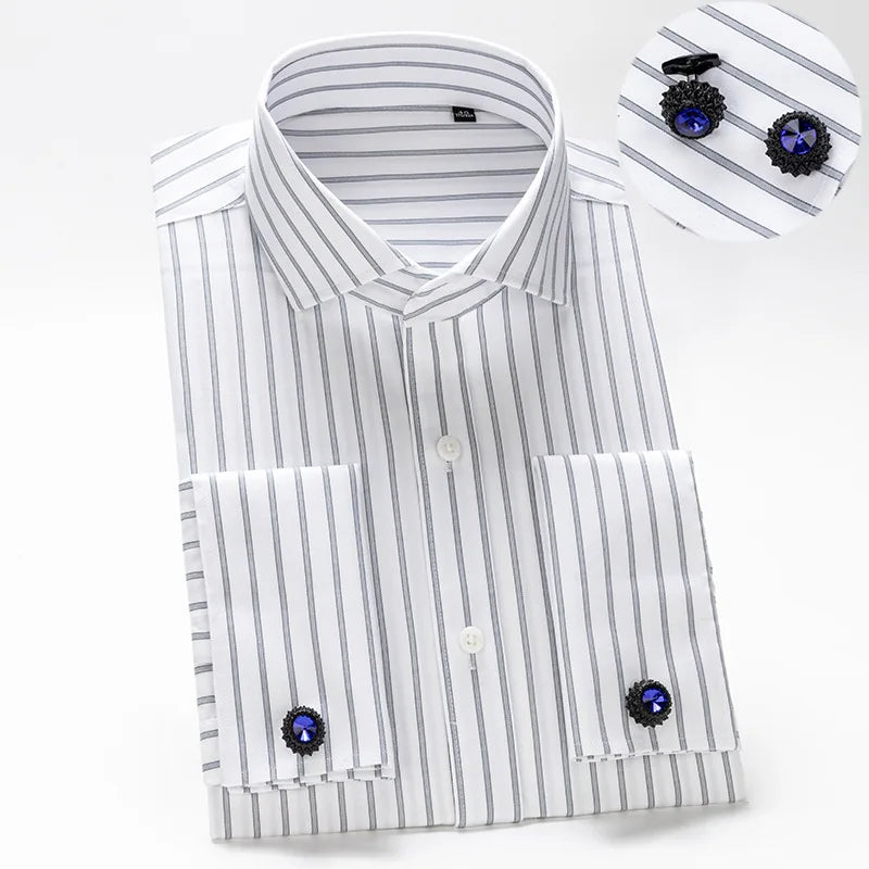 Man adjusting French cuffs on white dress shirt before important business meeting