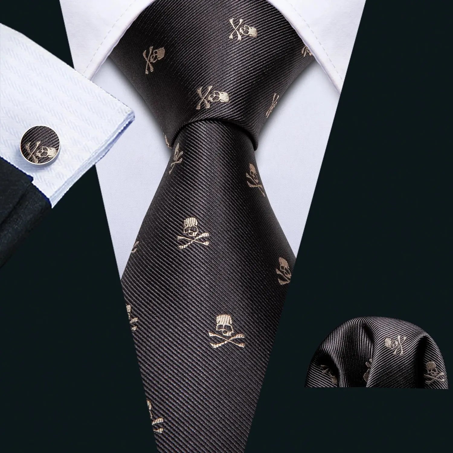 Classic black silk tie set with cufflinks for formal attire