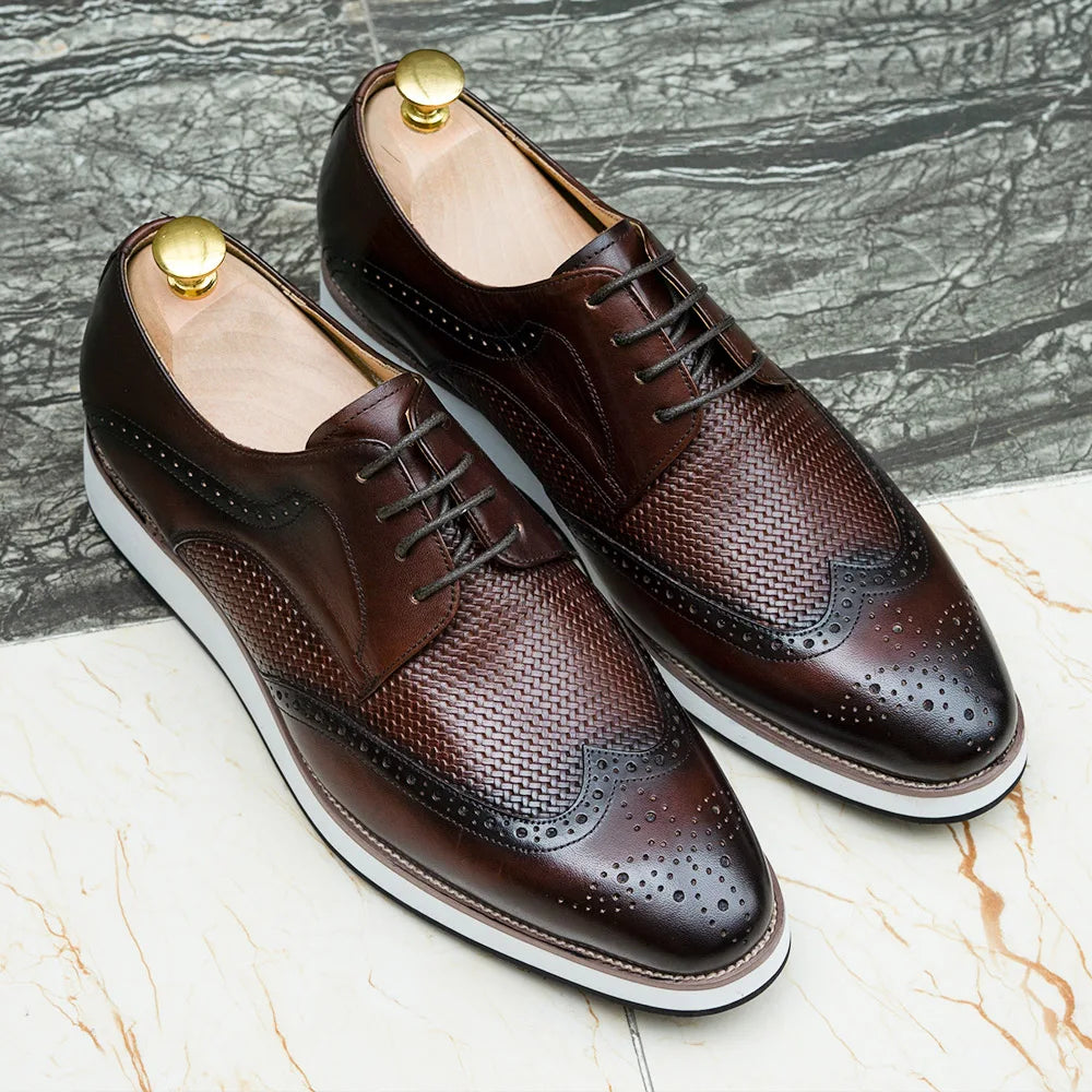 Professional men's derby shoes in genuine leather with 3.5cm heel and cushioned PU insole for all-day comfort
