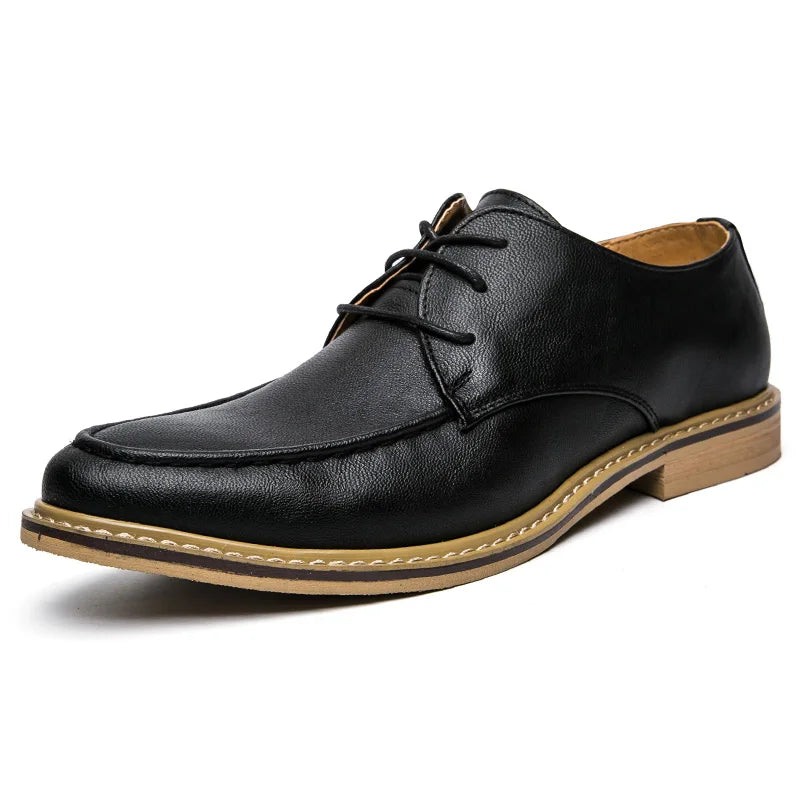 Elegant leather derby dress shoes in timeless design suitable for boardroom and formal events
