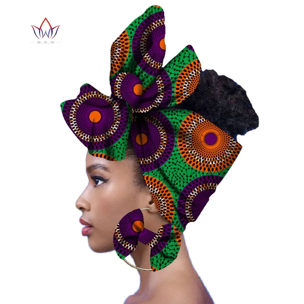 2024 Fashion African Head Scarf And Warrings 2 Pieces Women African Clothing Bazin Rich Headwear Wax Ankara Hairband SP018