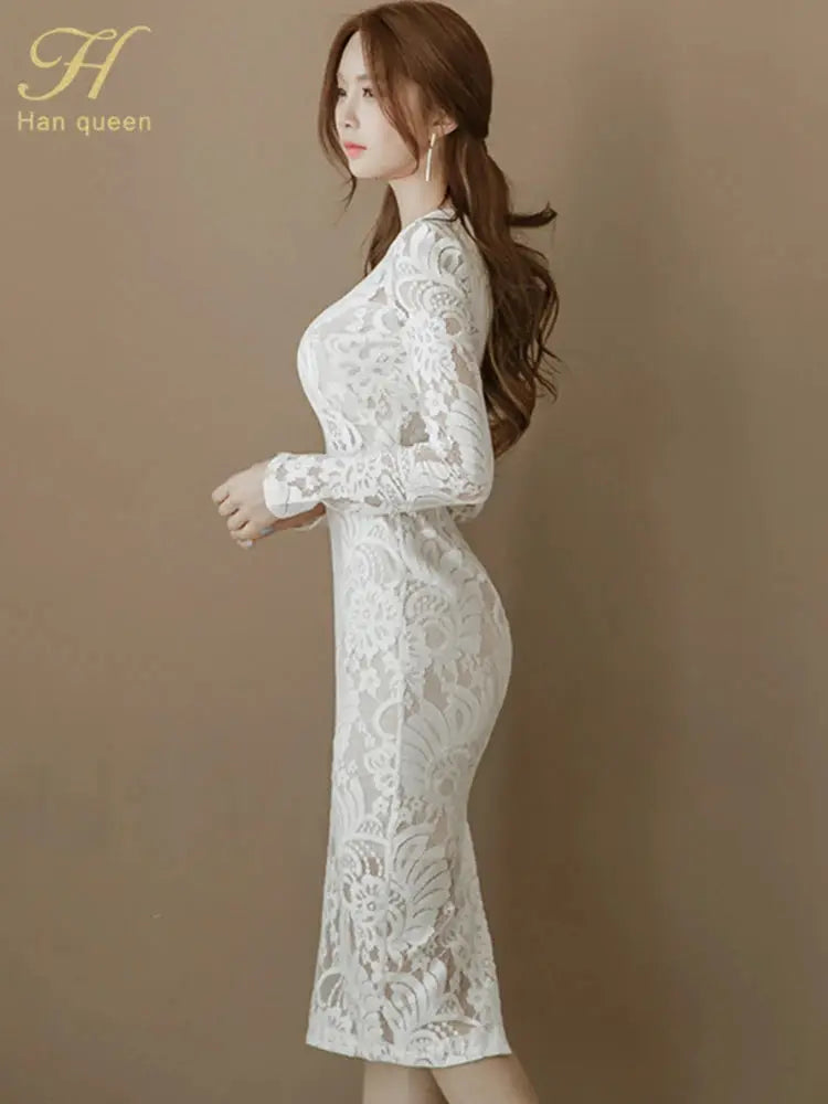 Side view of bodycon midi dress, demonstrating its flattering fit and natural fiber composition.