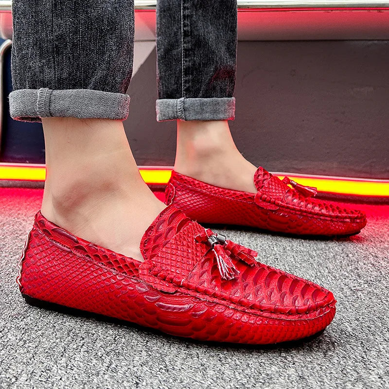 Men's premium leather driving loafers featuring perforated design and massage comfort insole